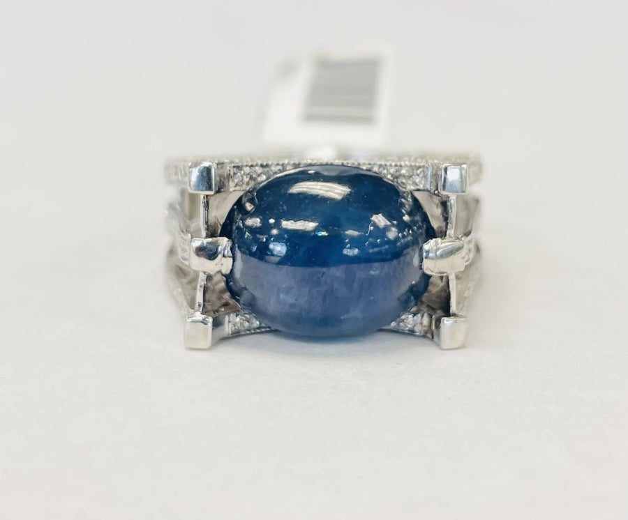 Platinum Golden Gate Bridge Daimond And Star Sapphire Ring