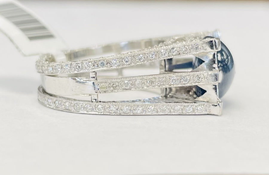 Platinum Golden Gate Bridge Daimond And Star Sapphire Ring