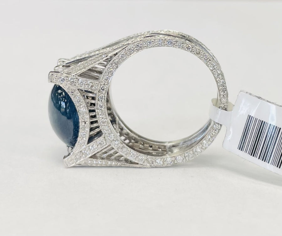 Platinum Golden Gate Bridge Daimond And Star Sapphire Ring