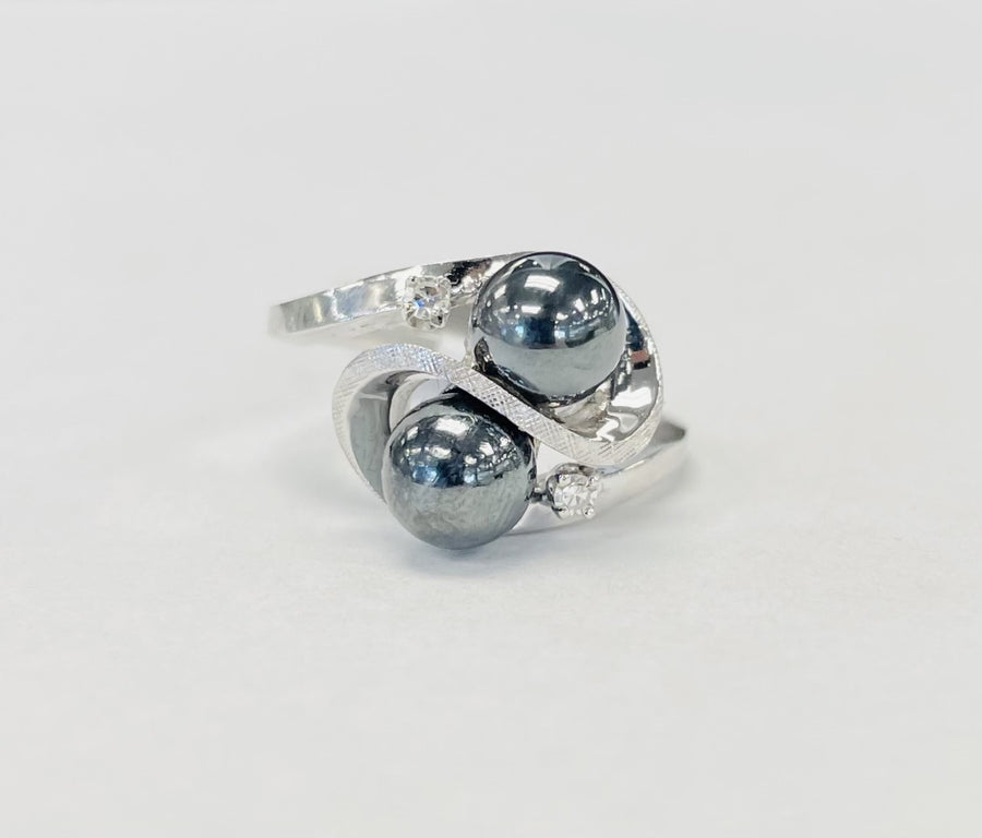 Estate Tahitian Pearl and Diamond Cocktail Ring
