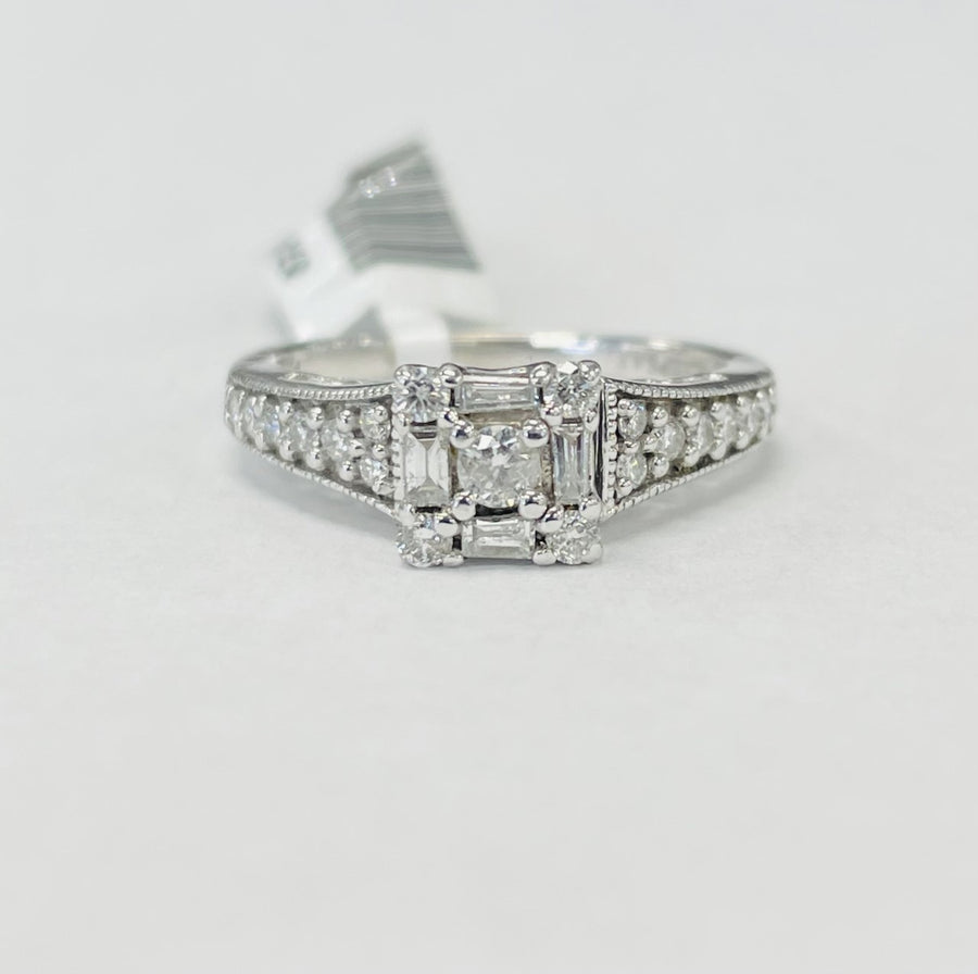 Round And Baghuette Composite Engagement Ring