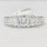 Princess Cut Three Stone Accented Engagement Ring