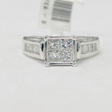 Princess Cut Quad 1CTW Diamond Engagement Ring