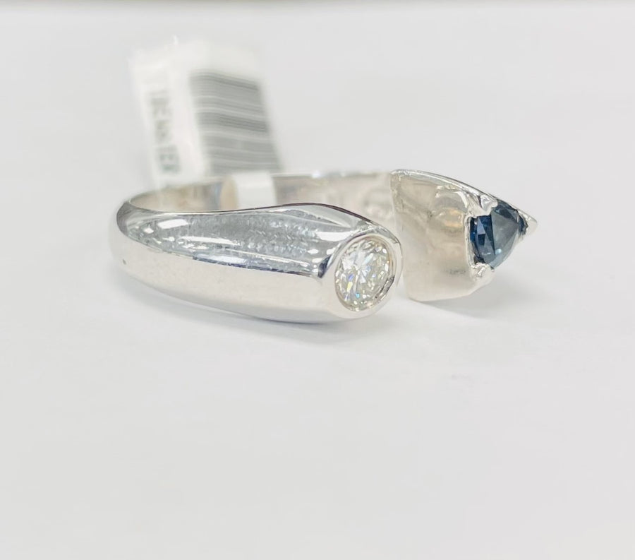 Vintage White Gold Open Estate Sapphire And Diamond Ring