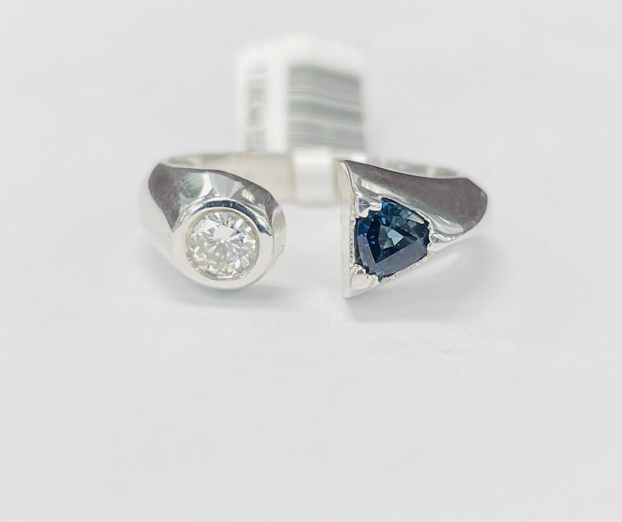 Vintage White Gold Open Estate Sapphire And Diamond Ring