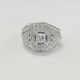 Princess Diamond White Gold Halo Engagement Ring And Wedding Bands Set