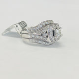 Princess Diamond White Gold Halo Engagement Ring And Wedding Bands Set