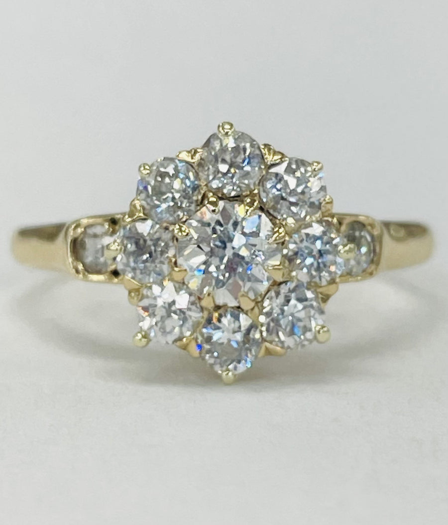 Yellow Gold Vintage Mine Cut Halo RIng
