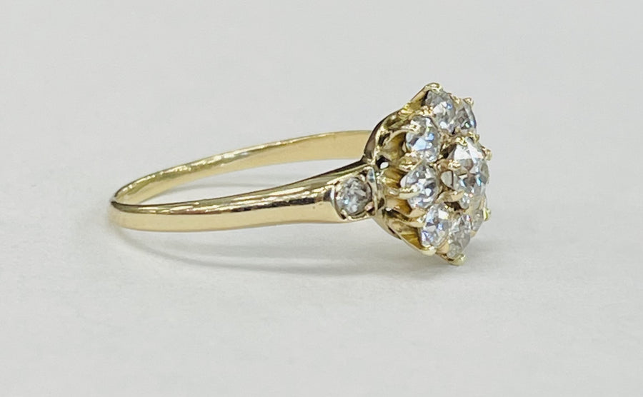Yellow Gold Vintage Mine Cut Halo RIng