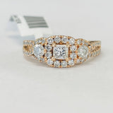 Three Stone Halo 1CTW Rose Gold Diamond Engagement Ring