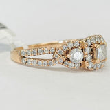 Three Stone Halo 1CTW Rose Gold Diamond Engagement Ring
