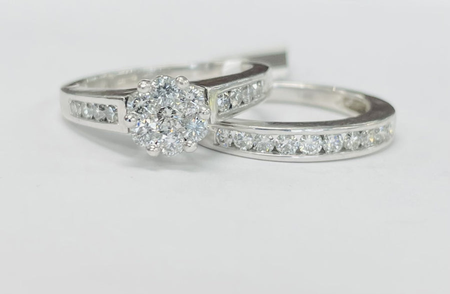 Flower Composite White Gold Diamond Wedding Set