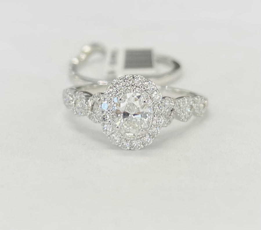 Neil Lane Oval Diamond Double Halo Wedding Set 1 1/3CTW