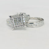Quad Square Halo Diamond Wedding Set 1 1/2CTW