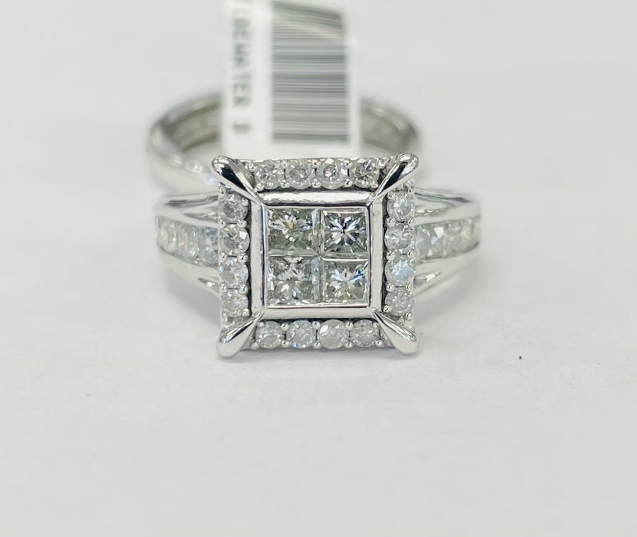 Quad Square Halo Diamond Wedding Set 1 1/2CTW