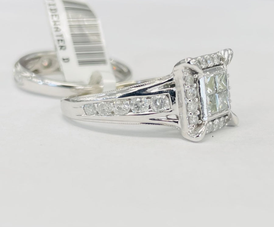 Quad Square Halo Diamond Wedding Set 1 1/2CTW
