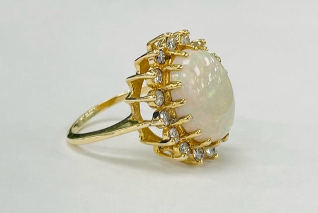 Yellow Gold Large Opal Halo Diamond Ring
