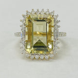 Yellow Gold Lemon Quartz Diamond Halo Ring