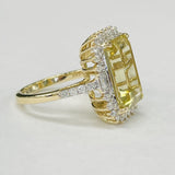 Yellow Gold Lemon Quartz Diamond Halo Ring