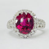 Platinum Rubellite And Diamond Halo Ring
