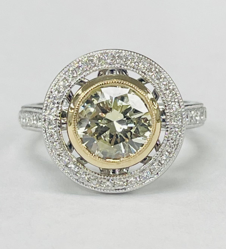 Noam Carver - Two Toned GIA Diamond Bezel Halo Engagement Ring