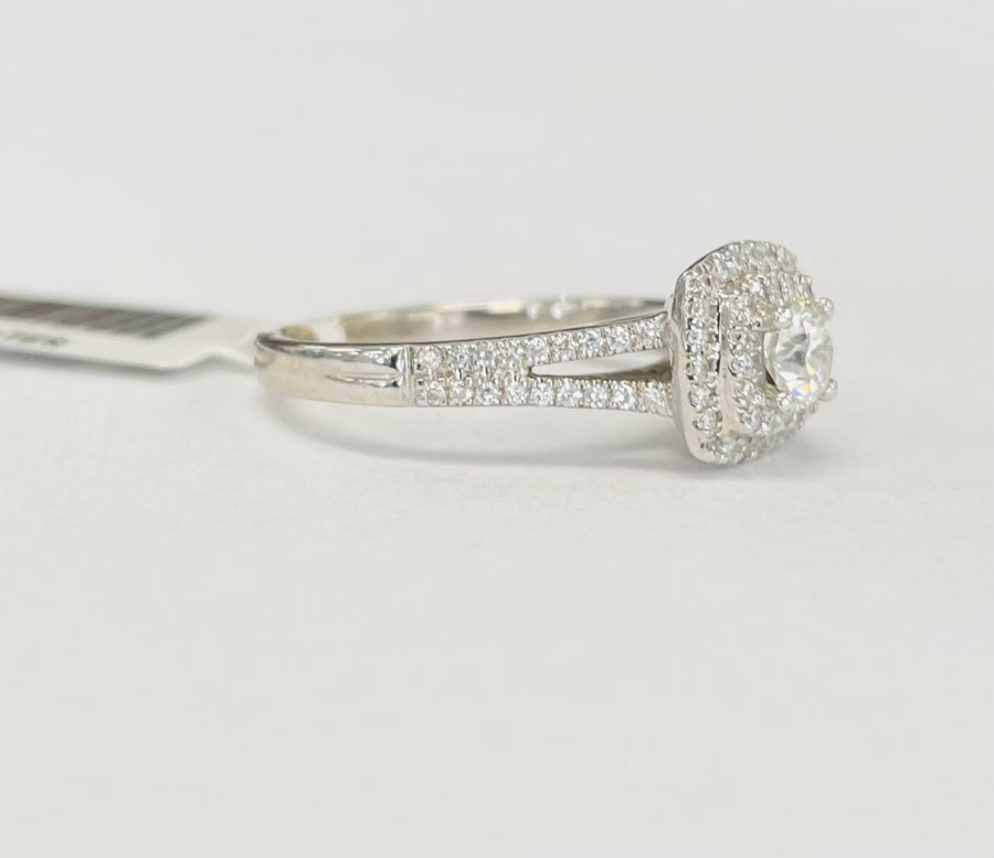 Double Halo Split Shank Diamond Engagement Ring