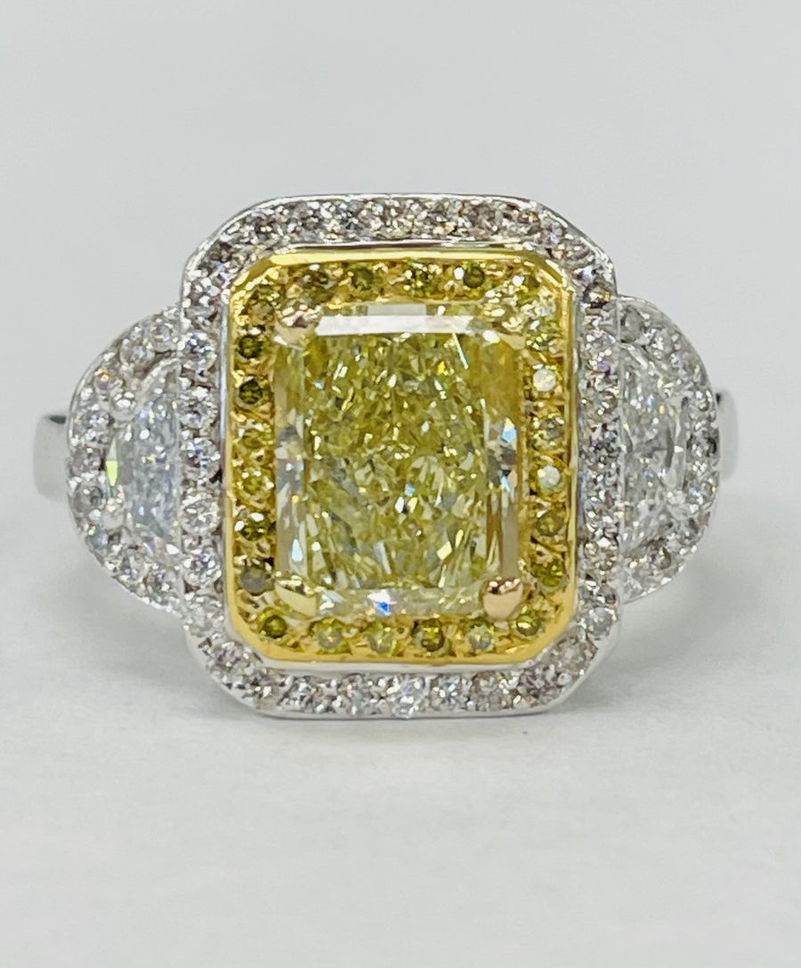 Estate 2.38CT VS1 Canary Yellow GIA Double Halo Ring