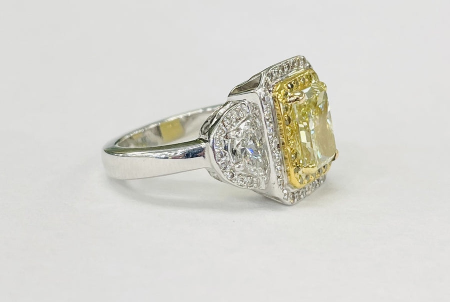 Estate 2.38CT VS1 Canary Yellow GIA Double Halo Ring
