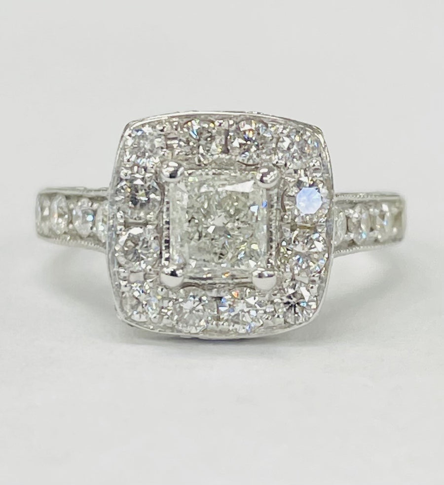 White Gold Princess Halo Diamond Engagement Ring