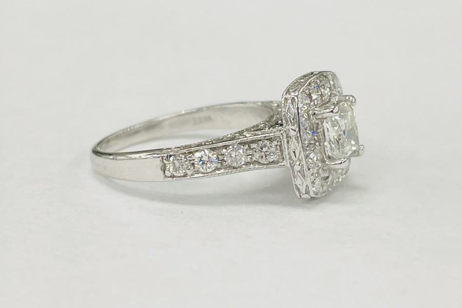 White Gold Princess Halo Diamond Engagement Ring