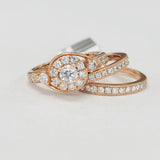 Rose Gold Twist Halo Diamond Wedding Set W/ Two Bands