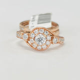 Rose Gold Twist Halo Diamond Wedding Set W/ Two Bands