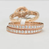 Rose Gold Twist Halo Diamond Wedding Set W/ Two Bands