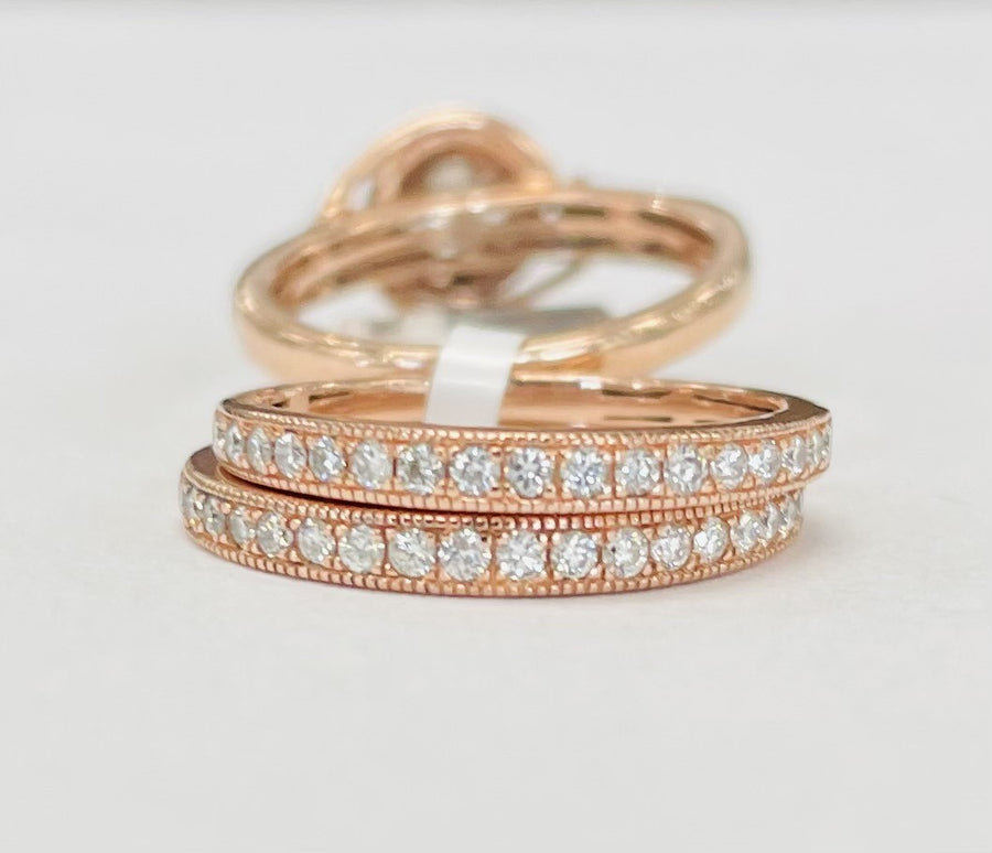 Rose Gold Twist Halo Diamond Wedding Set W/ Two Bands