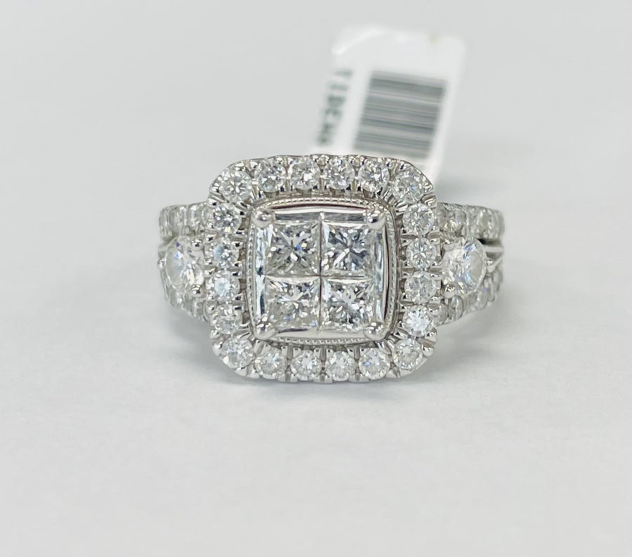 White Gold Princess Cut Quad Diamond Engagement RIng