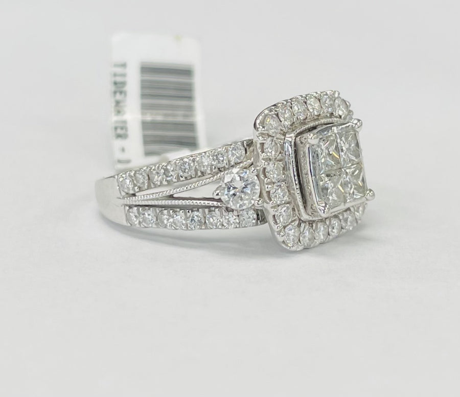 White Gold Princess Cut Quad Diamond Engagement RIng