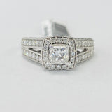 Princess Cut Halo Split Shank Accented 1CTW Diamond Engagement Ring
