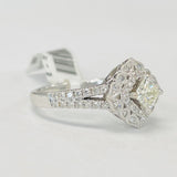 Princess Cut Double Halo Floral Style Diamond Engagement Ring