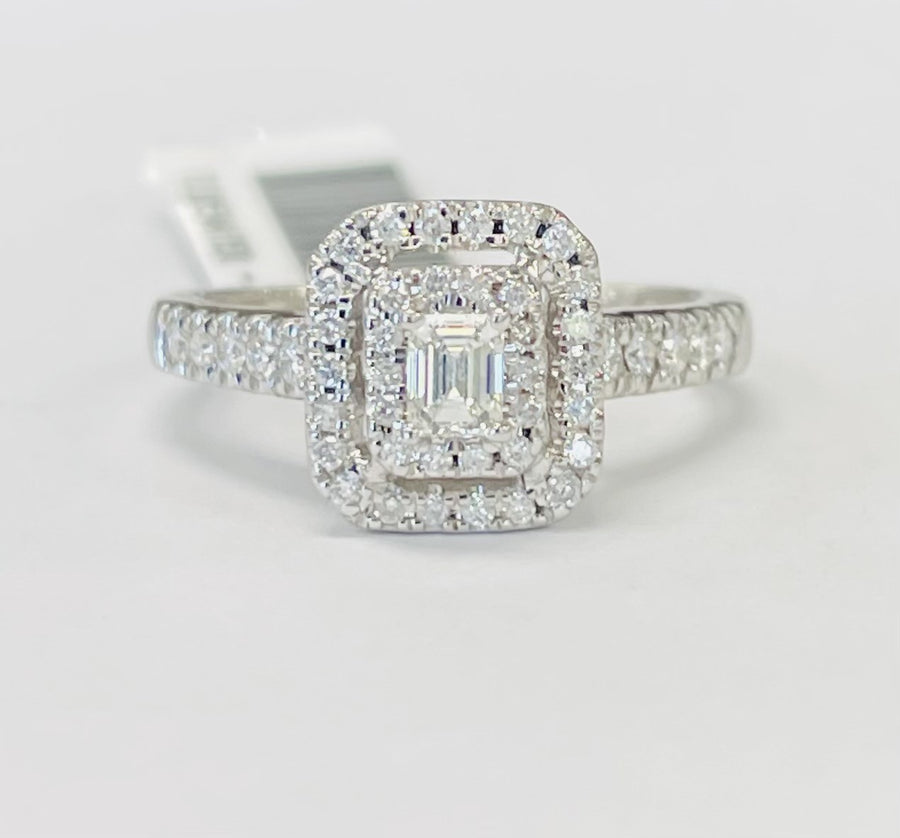 Emerald Cut Double Halo Diamond Engagement Ring