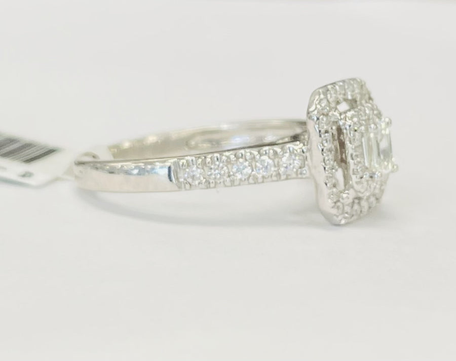 Emerald Cut Double Halo Diamond Engagement Ring