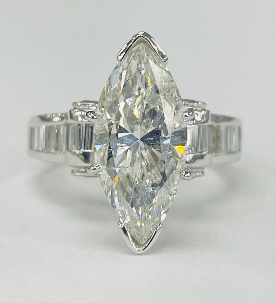 14KT White Gold 4 1/2CTW Marquise Diamond Estate RIng