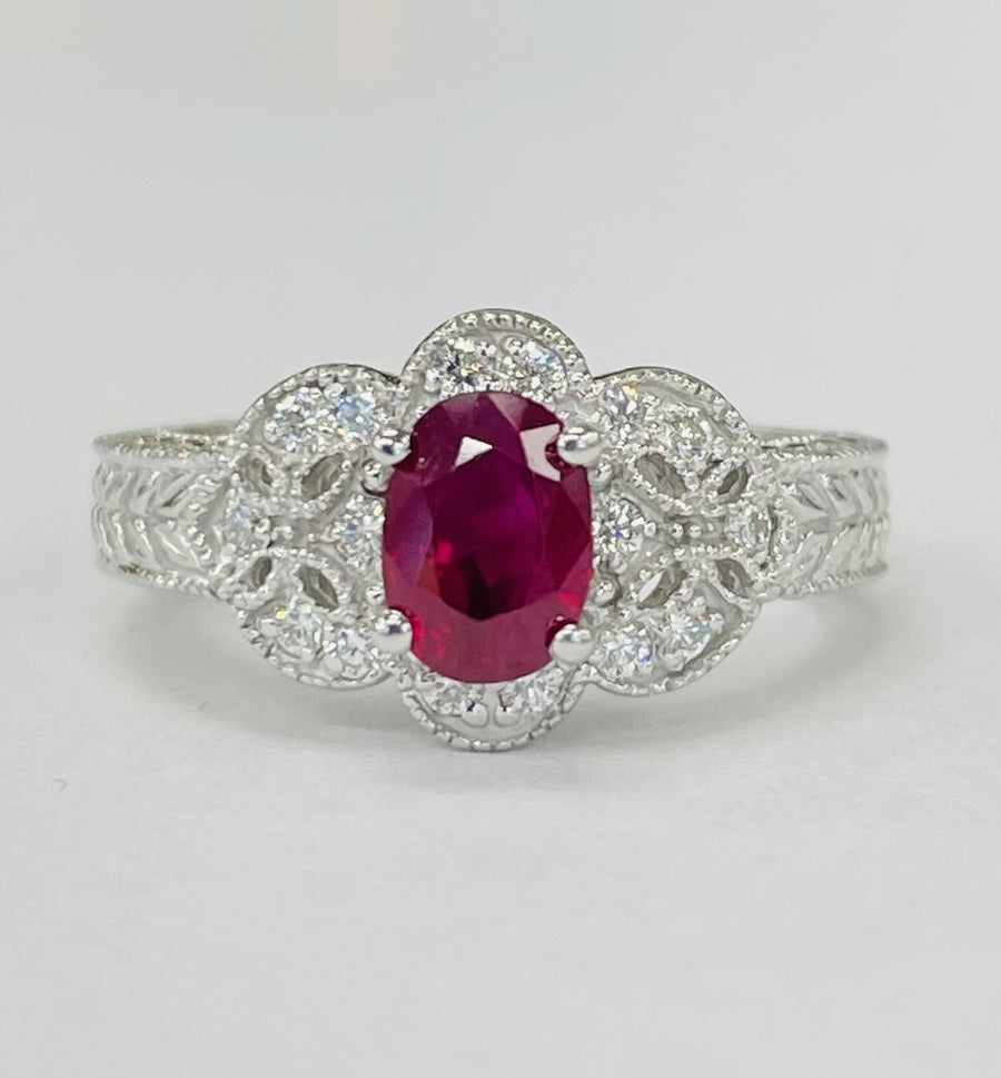 Vintage Inspired Filagree Ruby And Diamond Ring