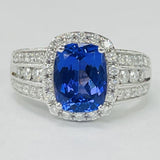 White Gold 2CT Tanzanite Diamond Halo Ring