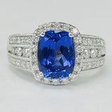 White Gold 2CT Tanzanite Diamond Halo Ring