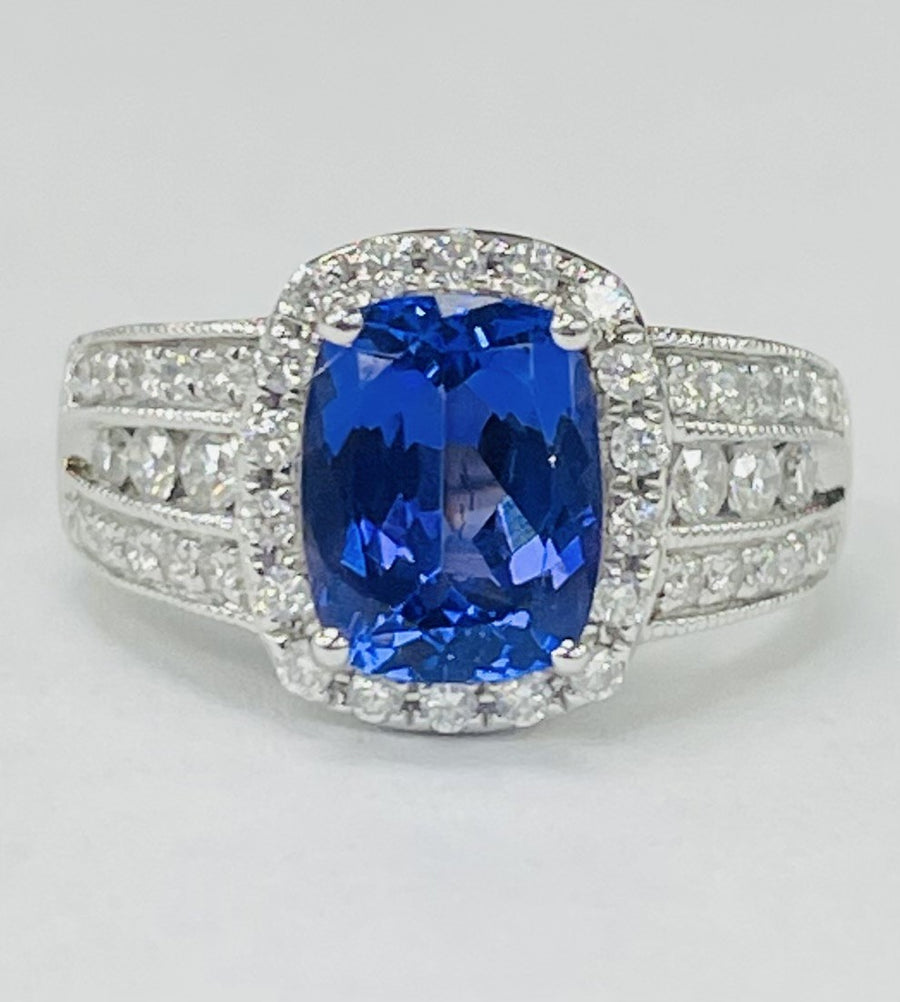 White Gold 2CT Tanzanite Diamond Halo Ring