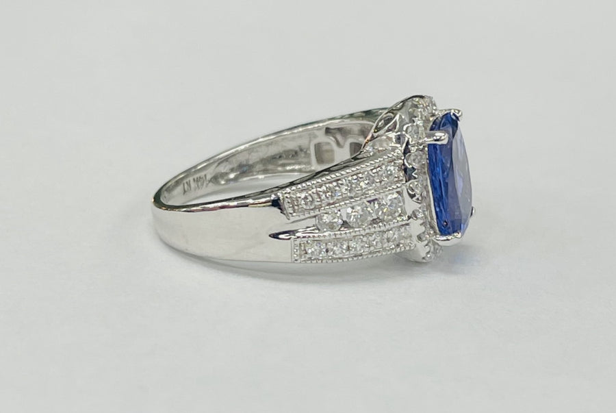 White Gold 2CT Tanzanite Diamond Halo Ring