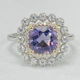 White Gold 3.25CT Cushion Amthyest Diamond Halo Ring