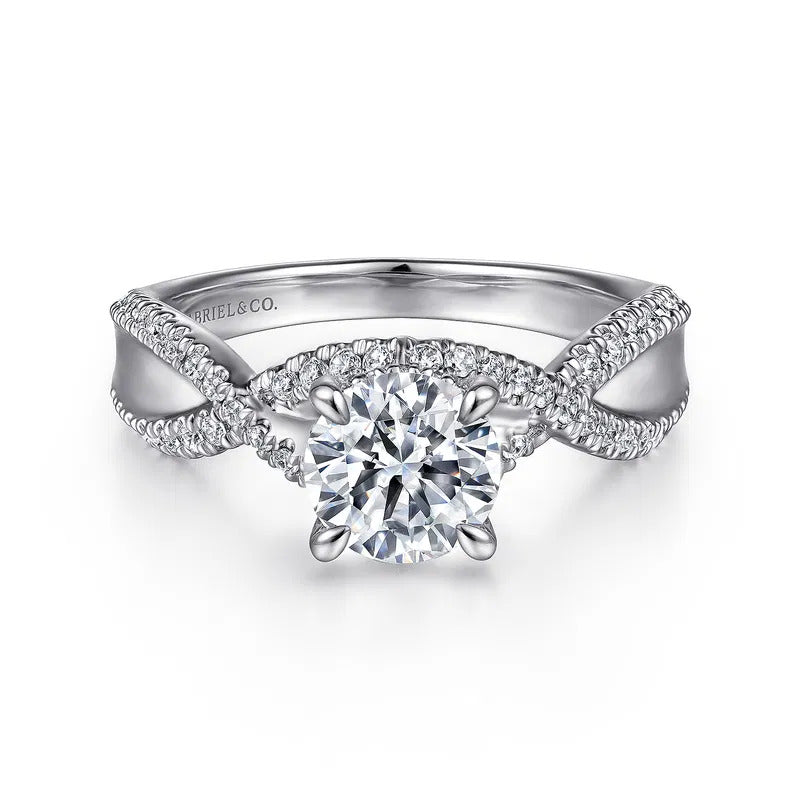 Gabriel & Co. Agata ER15789R4W44JJ – 14K White Gold Twisted Round Diamond Engagement Ring
