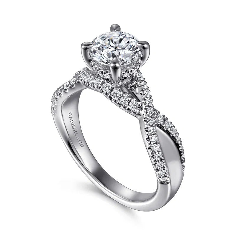 Gabriel & Co. Agata ER15789R4W44JJ – 14K White Gold Twisted Round Diamond Engagement Ring