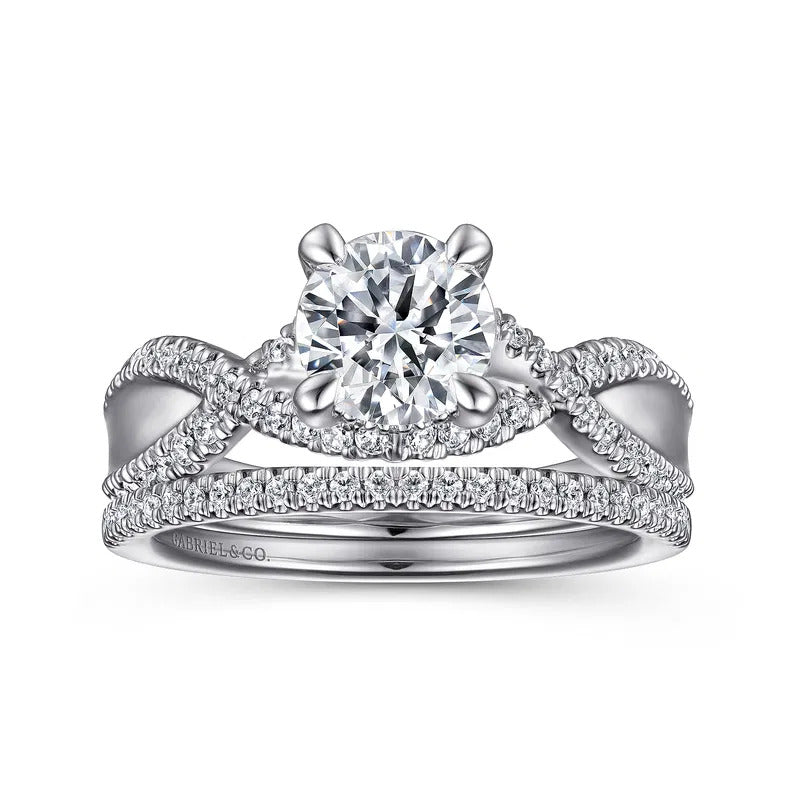 Gabriel & Co. Agata ER15789R4W44JJ – 14K White Gold Twisted Round Diamond Engagement Ring